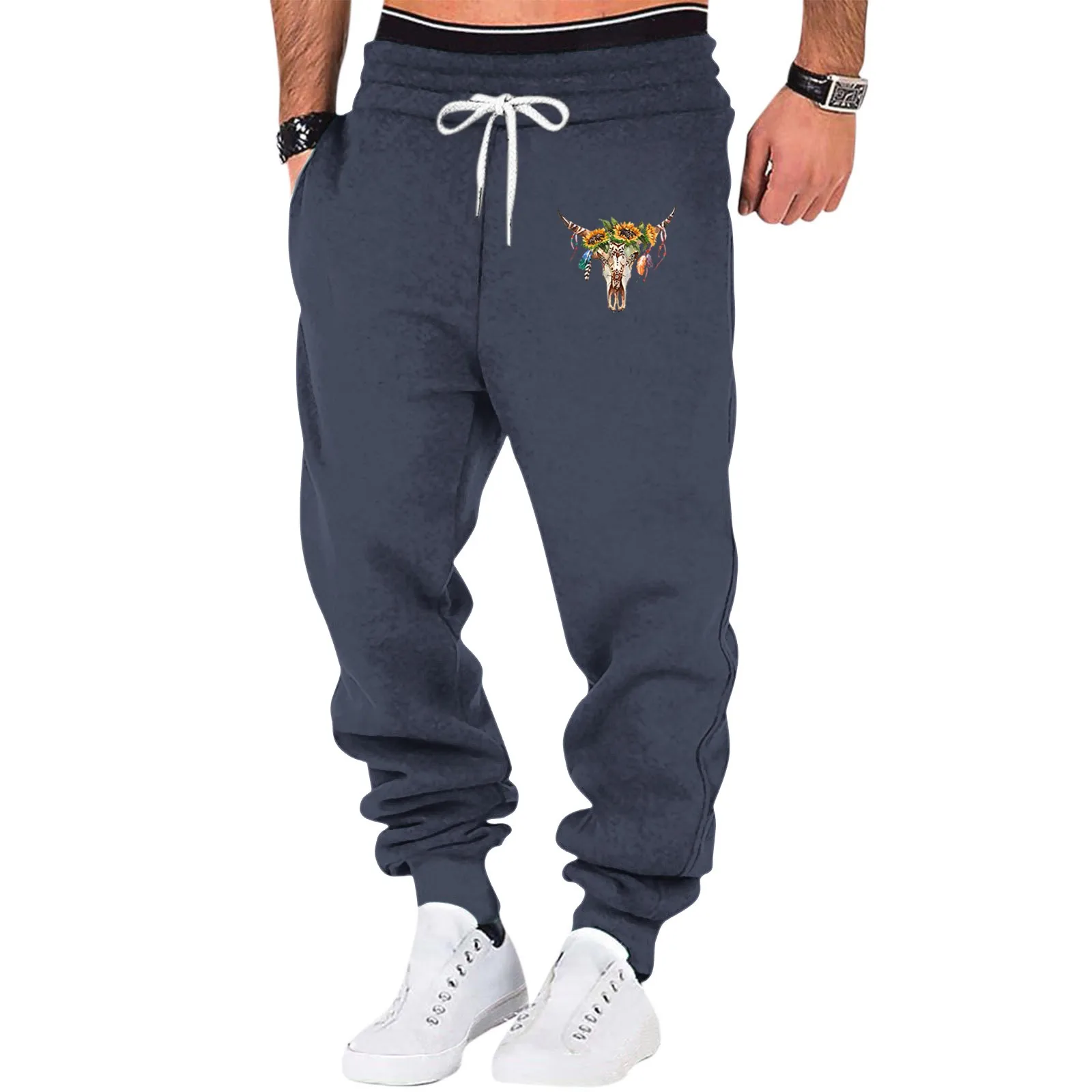 

Fashion Printed Mens Casual Solid Loose Sweatpants Trousers Jogger Yoga Pant Summer Cotton Sweatpants Fitness Sport Pantalones