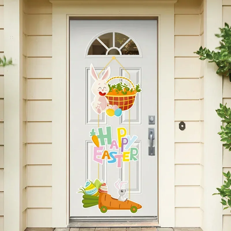 

2024 Easter Door Hanging Decor Cute Cartoon Easter Eggs Bunny Chick DIY Decor For Home Happy Easter Day Party Decor Kids Favor