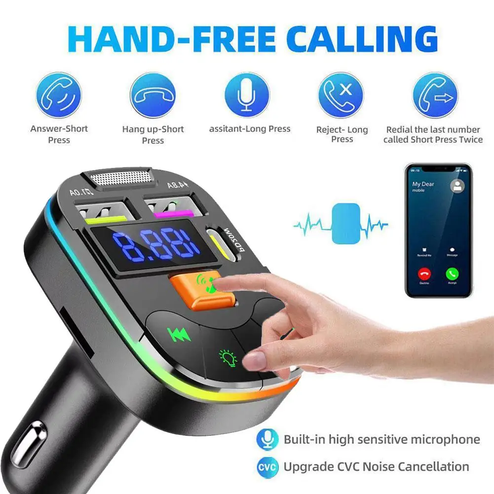 Автомобильный MP3-плеер, Bluetooth 5,0, FM-передатчик, быстрое зарядное устройство, двойной USB-проигрыватель, шумоподавление 3,1 А, стерео Type-C PD, CVC BT B4F0
Автомобильный MP3-плеер, Bluetooth 5,0, FM-передатчик, быстрое зарядное устройство, двойной USB-проигрыватель, шумоподавление 3,1 А, стерео Type-C PD, CVC BT B4F0