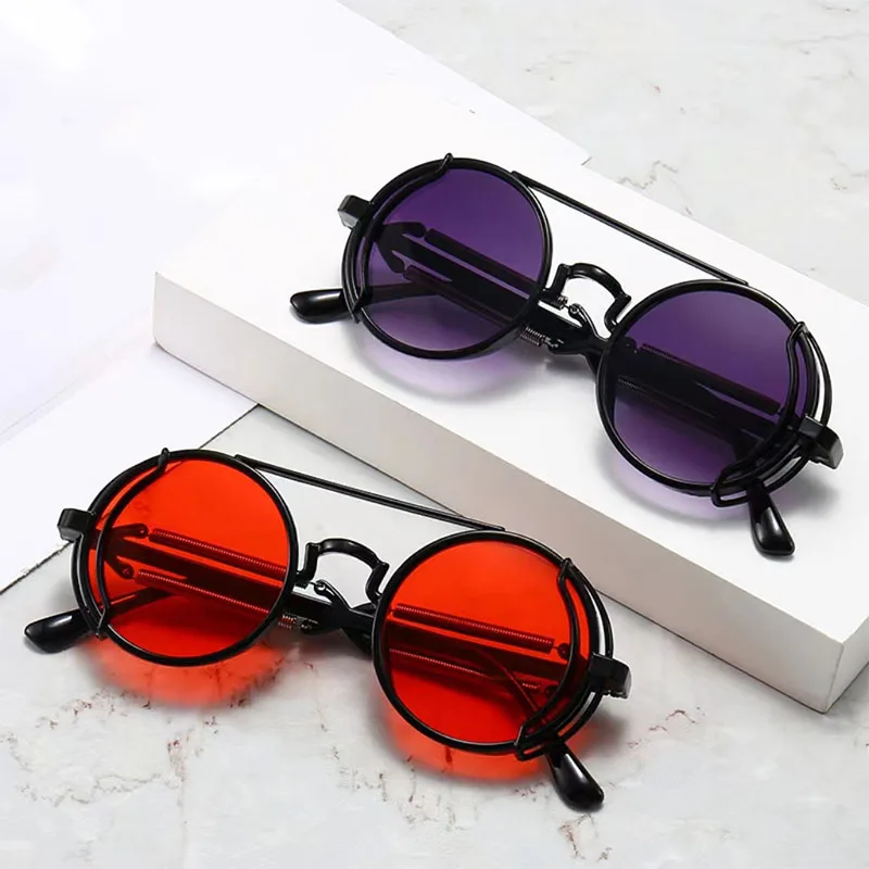

Солнцезащитные очки в стиле панк UV400 для мужчин и женщин, небольшие солнечные аксессуары в круглой оправе, с ажурными зеркальными дужками, модные, для уличной съемки