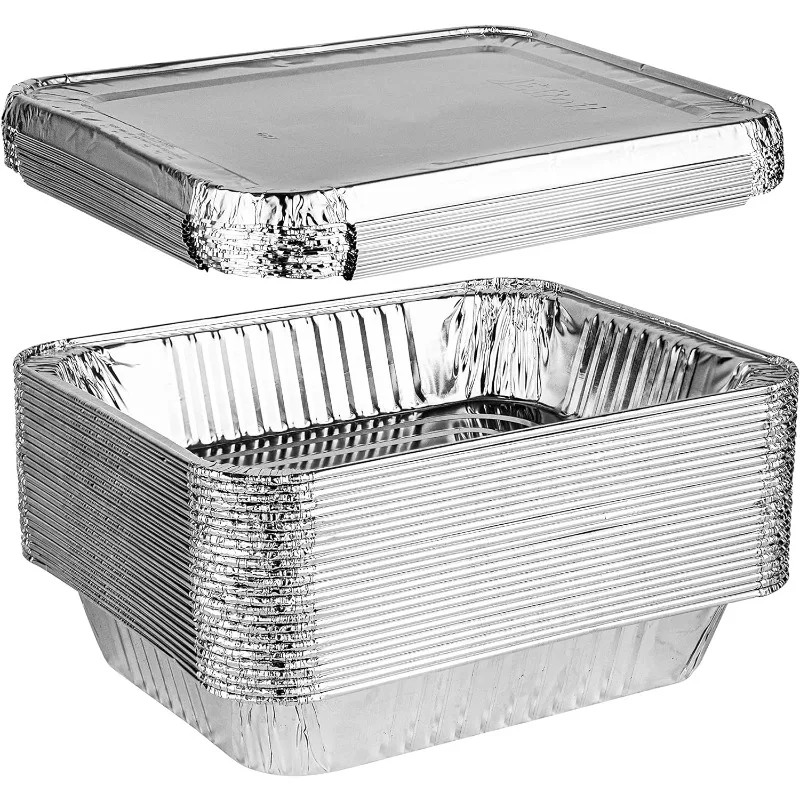 

Aluminum Foil Pans With Lids Half Size Deep Steam Table Bakeware - Cookware Perfect for Baking Cakes,Bread,Meatloaf,Lasagna Pack