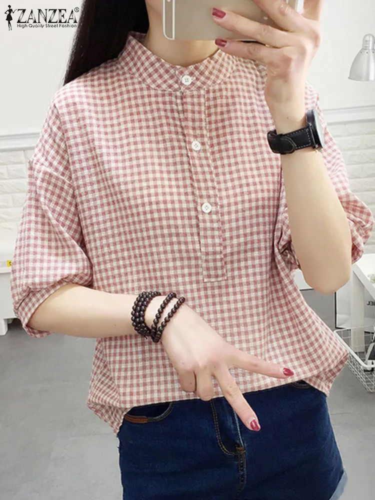 ZANZEA Korean Fashion Plaid Shirts Women Casual Stand Collar Half Sleeve Checked Blouses 2024 Summer Daily Button Down Tunic Top
ZANZEA Korean Fashion Plaid Shirts Women Casual Stand Collar Half Sleeve Checked Blouses 2024 Summer Daily Button Down Tunic Top