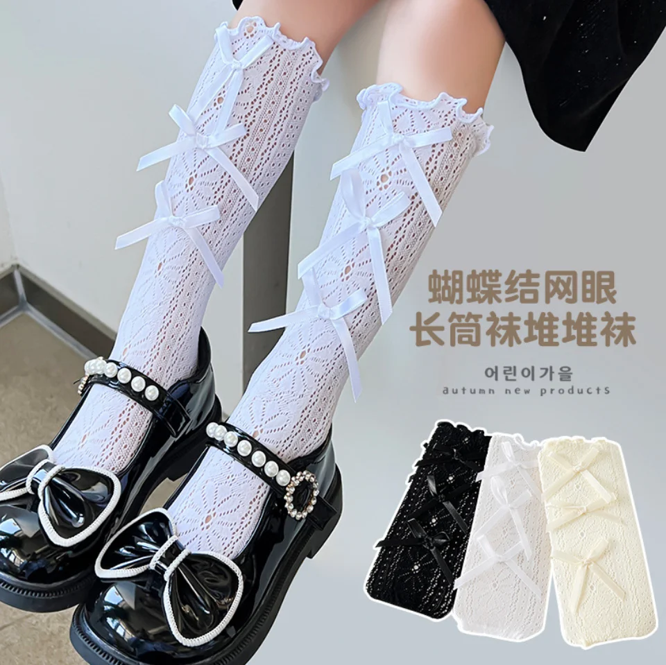 

Summer Girls Socks Lolita Knee High Bowknot Socks for Baby Lace Flower Children Stuff Toddler Girl Clothes