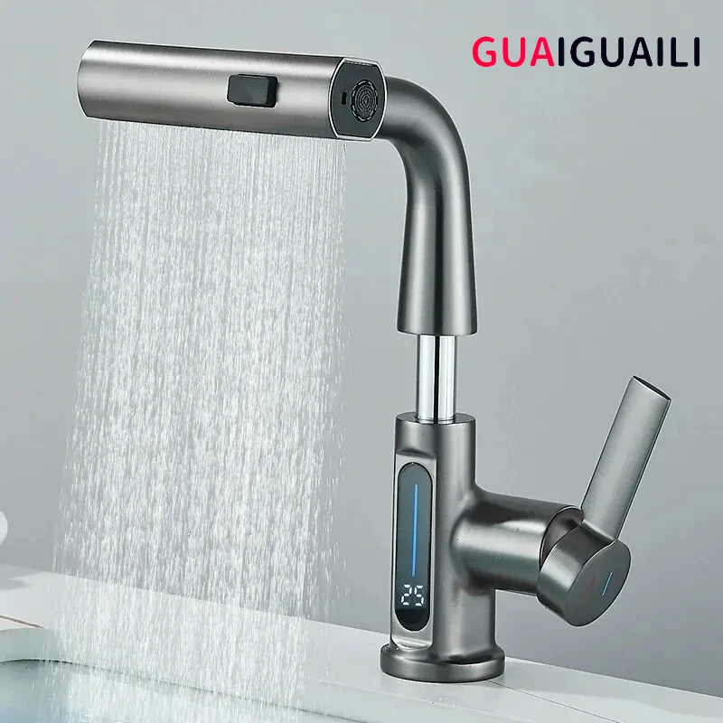 

Bathroom Sink Faucet Smart Digital Display Kitchen Faucet Pull Out Lift Swivel Basin Faucet Bathroom Waterfall Sink