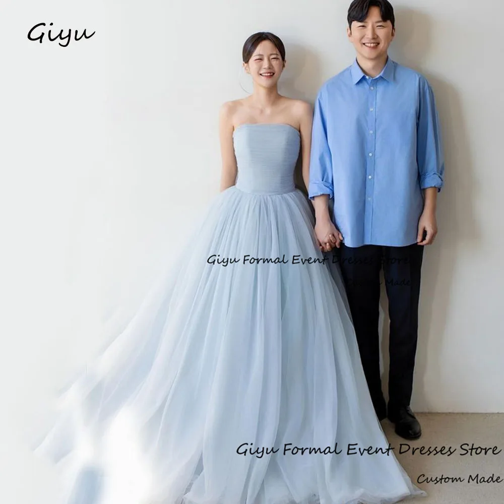 

Giyu Fairy Light blue Korea Wedding Dress Photo Shoot A-line Strapless Draped Bridal Gown Sleeveless Vestidos De Novias 2024