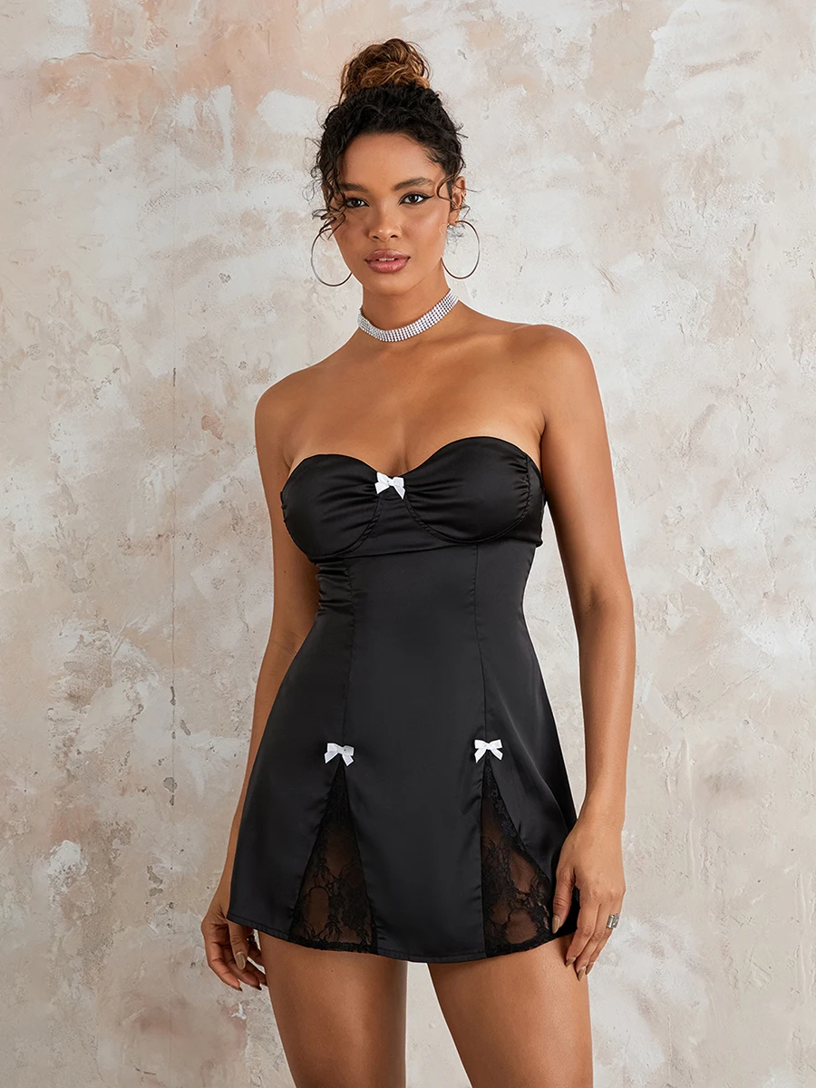 Women Tube Mini Dress Evening Party Summer Clothes Strapless Backless Bow Lace Patchwork Slim A-line Dress Sexy Club
Women Tube Mini Dress Evening Party Summer Clothes Strapless Backless Bow Lace Patchwork Slim A-line Dress Sexy Club