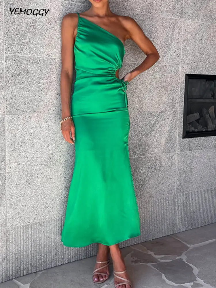 Summer Satin Sexy Diagonal Shoulder Sling Dress High Qualitty Fashion Party Dress Women A-line Halter Evening Black Dress 
Summer Satin Sexy Diagonal Shoulder Sling Dress High Qualitty Fashion Party Dress Women A-line Halter Evening Black Dress