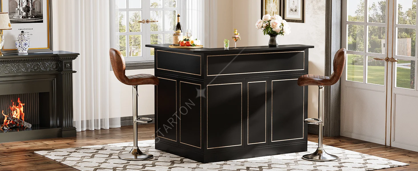 L-Shaped Bar Cabinet, 4-Tier Corner Bar Unit with Stemware Racks L-Shaped Bar Cabinet, 4-Tier Corner Bar Unit with Stemware Racks