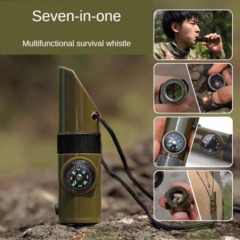 

Outdoor Camping Survival Whistle Multifunctional Life Saving Whistle with Thermometer Compass Portable Emergency Whistle