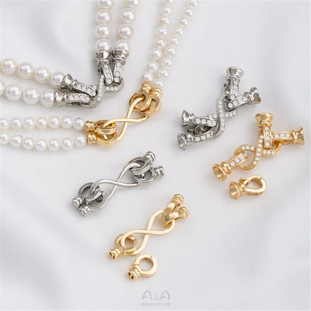 14K Gold Inlaid Zircon 8-line Double Breasted Love Infinite Pearl Necklace Sweater Chain Connection Buckle Buckle Accessories
14K Gold Inlaid Zircon 8-line Double Breasted Love Infinite Pearl Necklace Sweater Chain Connection Buckle Buckle Accessories