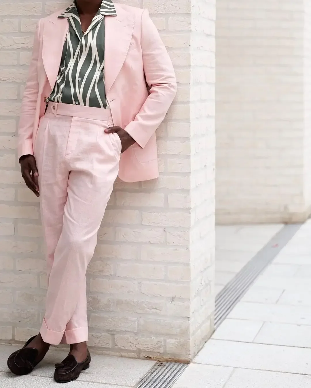 

2024 Summer Linen Pink Peak Lapel Elegant Men Suit Casual Slim Fit Blazers Hombre High Quality Custom 2 Piece Set Costume Homme