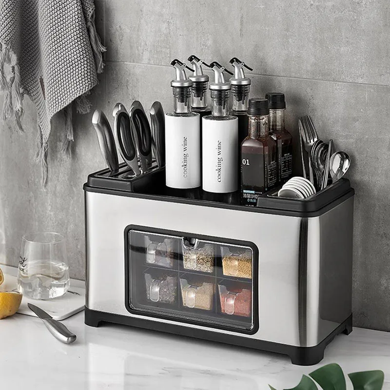 Stainless steel kitchen shelf Seasoning box seasoning tank bottle Multifunctional storage box Spoon cutter combined storage rack
Stainless steel kitchen shelf Seasoning box seasoning tank bottle Multifunctional storage box Spoon cutter combined storage rack