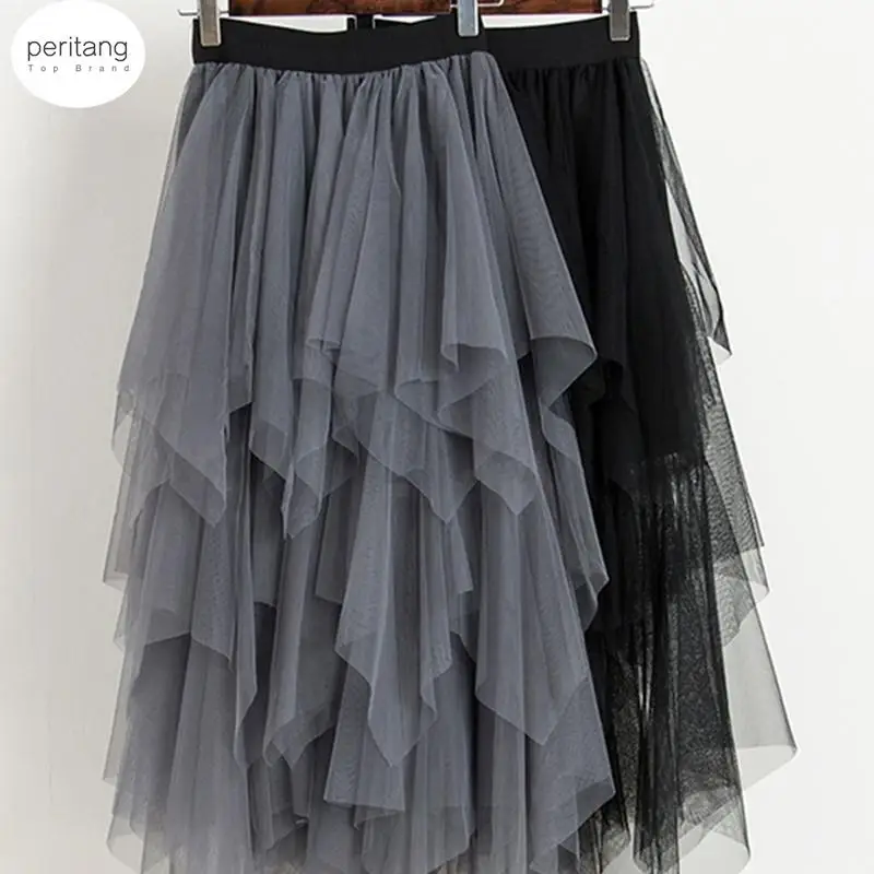 

Женская фатиновая сетчатая мини-юбка, асимметричная юбка с высокой талией в стиле пэчворк, весна-лето