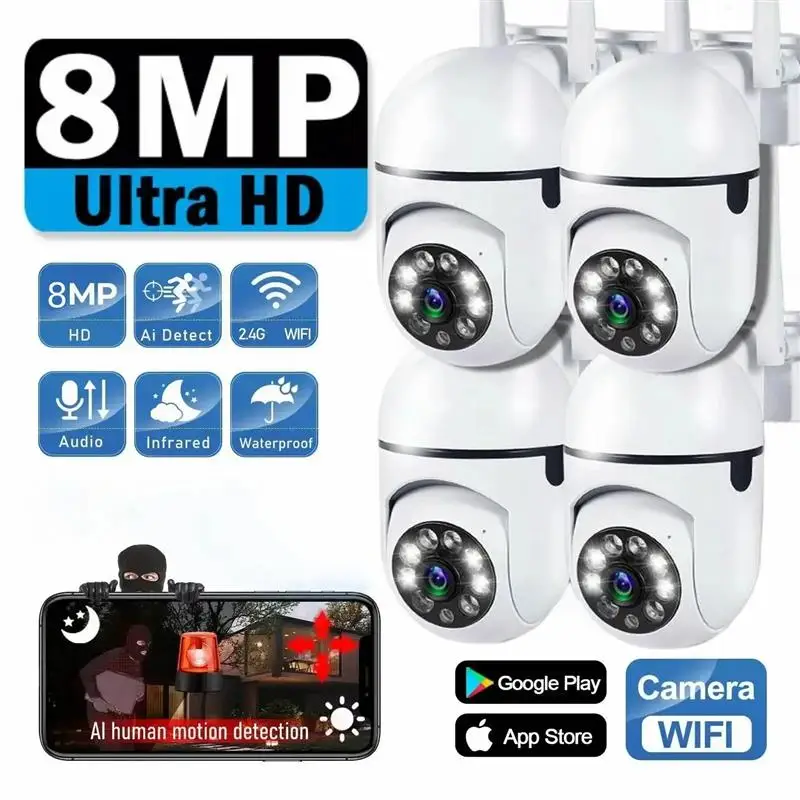 

5MP Wifi Wireless Security Monitor Cameras Color Night Vision PTZ Cam Smart Home CCTV HD Surveillance Camera AI Human Tracking