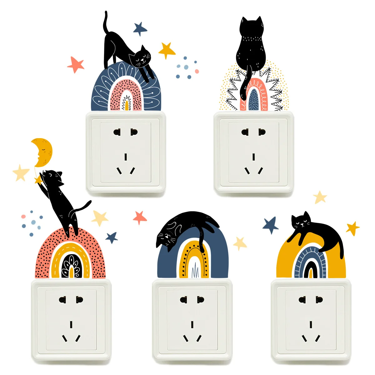 T78# 5 PCS/Pack Rainbow Cat Light Switch Phone Wall Stickers For DIY Home Decoration Cartoon Animals Decals PVC Mural Art
T78# 5 PCS/Pack Rainbow Cat Light Switch Phone Wall Stickers For DIY Home Decoration Cartoon Animals Decals PVC Mural Art