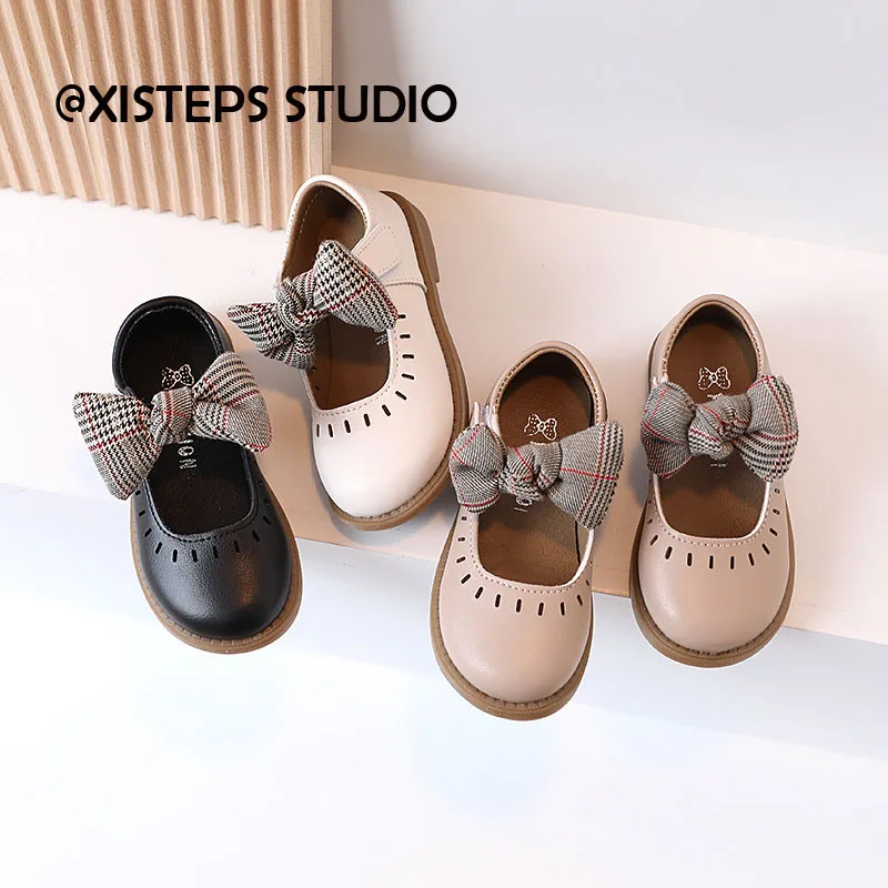 

XISTEPS Children Girls Leather Shoes Kids Princess Dress Shoes Bow-knot Mary Janes Shoes Anti-slip Toddler PU Leather Party Shoe