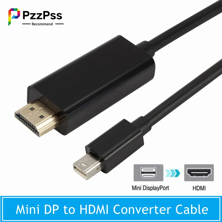 

PzzPss Mini Display Port DisplayPort to HDMI-Compatible Converter Cable 1.8M Male to Male Mini DP 2 HDMI For Macbook Project