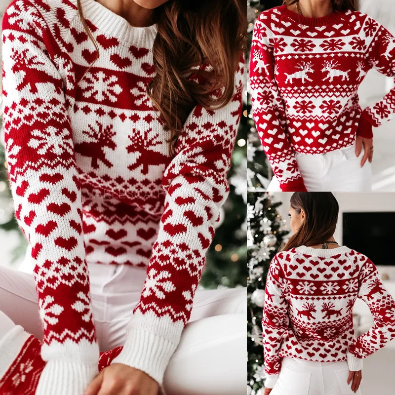 Women Autumn Winter Christmas Sweater Ladies Knitted Jumper Pullover Women Sweater Snowflake Elk Print Sweaters and Pullovers
Women Autumn Winter Christmas Sweater Ladies Knitted Jumper Pullover Women Sweater Snowflake Elk Print Sweaters and Pullovers