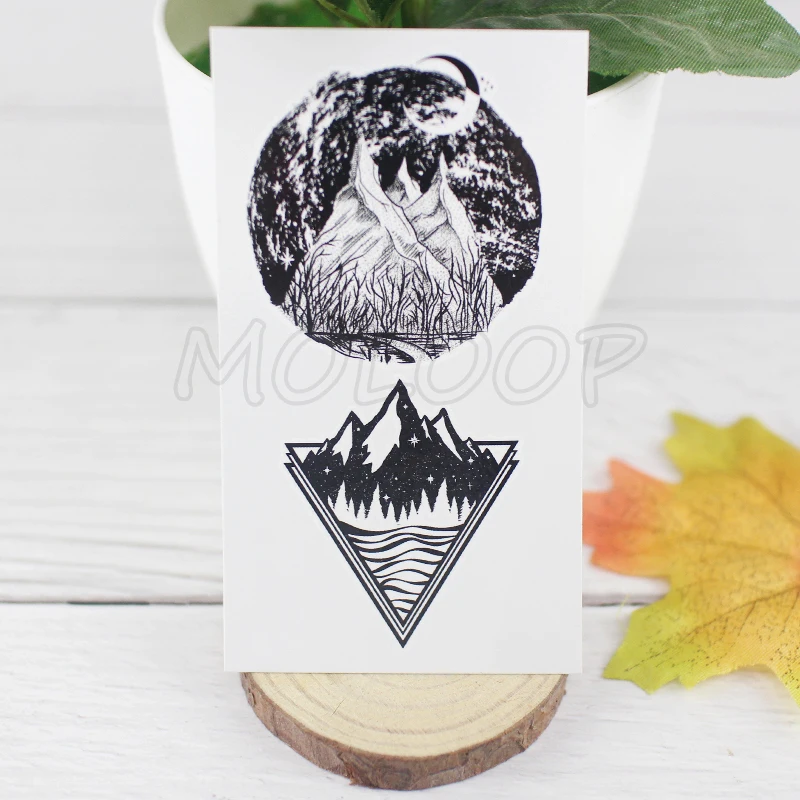 

Tattoo Sticker moon crescent mountain planet star triangle Water Transfer Temporary Fake tatto flash tatoo for kid girl men