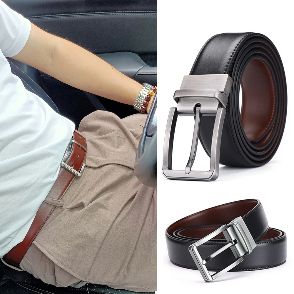

Men 105 110 115 120 125cm Belt Men's Cowskin Genuine Leather Alloy Pin Buckle Large Size Luxury Brand Designer Waist Strap Belts