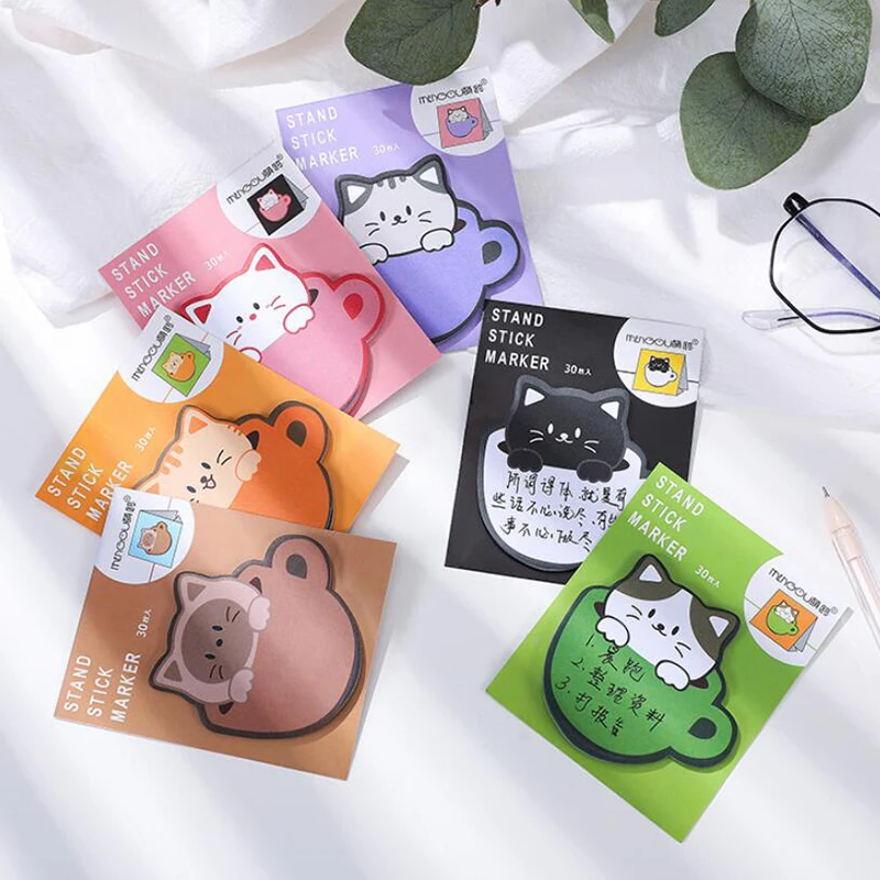 

30sheets Kawaii Sticky Notes DIY Planner Journal Index Stickers Cartoon Cats Memo Pads Label Tags Korean Stationery Office