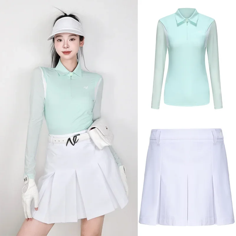 Women's Golf Apparel Ice Silk Sunscreen Long Sleeve Quick Drying Sports Top Fashion Jersey White Pleated Skirt
Women's Golf Apparel Ice Silk Sunscreen Long Sleeve Quick Drying Sports Top Fashion Jersey White Pleated Skirt
