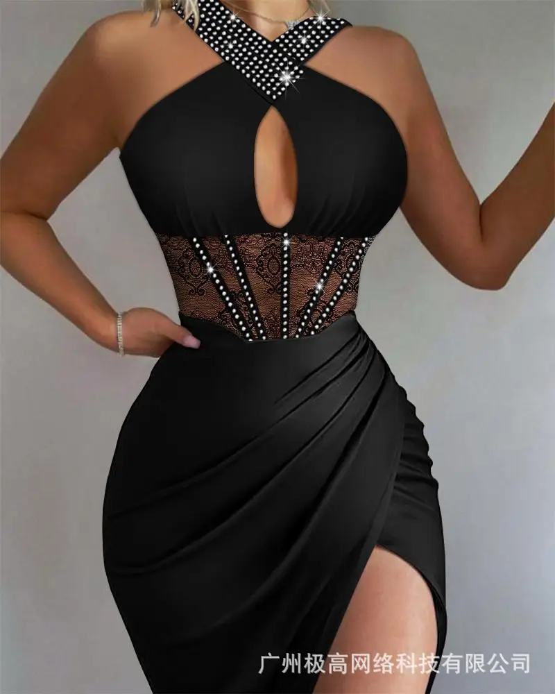 Summer 2023 New Fashion Women's Black Satin Lace Splicing Hot Diamond Waist Tight Skirt Ladies Sexy Slimming Party Dresses
Summer 2023 New Fashion Women's Black Satin Lace Splicing Hot Diamond Waist Tight Skirt Ladies Sexy Slimming Party Dresses
