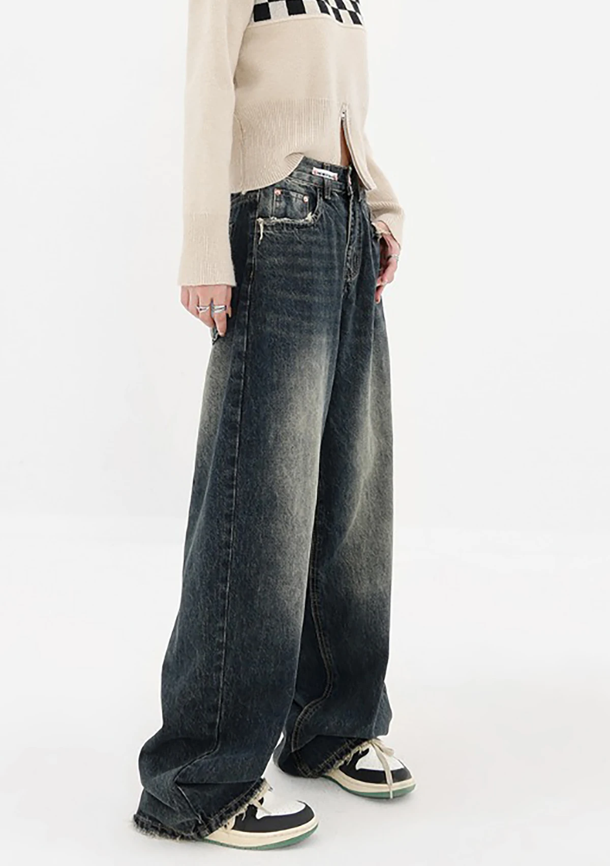 

Уличная одежда в стиле Харадзюку, Модные осенние женские джинсы с высокой талией, свободные прямые брюки из денима с широкими штанинами, свободные брюки-багги Y2K