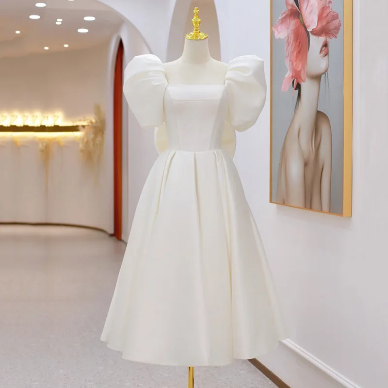 White Square Collar Satin Evening Dresses Elegant Puff Sleeve Mid-Long Birthday Party Gowns Sexy Backless Bow Zipper Party Gowns
White Square Collar Satin Evening Dresses Elegant Puff Sleeve Mid-Long Birthday Party Gowns Sexy Backless Bow Zipper Party Gowns