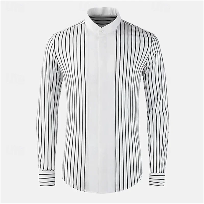 

2024 Men's Stand Collar Casual Shirt Spring and Summer Long Sleeve Men's New Hawaiian Plus Size T-Shirt S-6XL