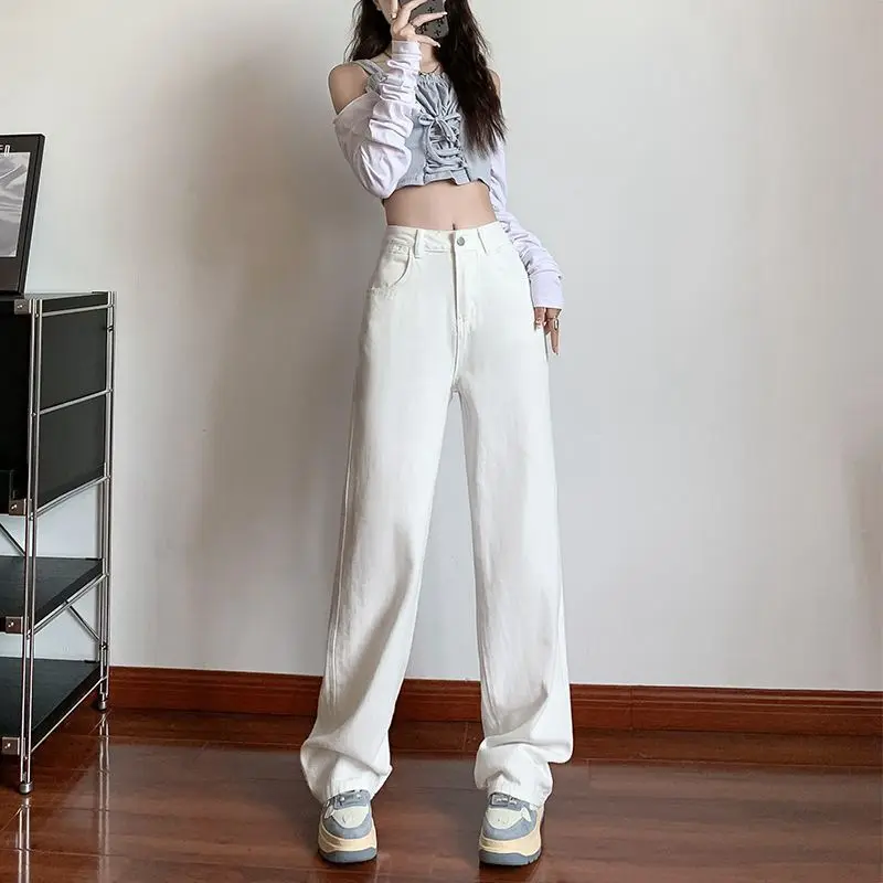

Korean Elegant Versatile Straight Jeans Women's Loose Drape Wide Leg Mopping Jeans Straight Legs Casual High Street Style Y2k