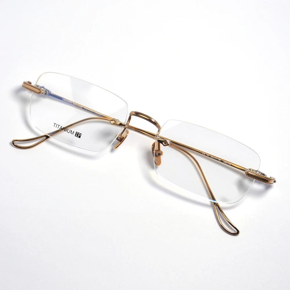 

Men's Titanium Rimless Eyeglasses Frame Retro Rectangle Eyewear Top Quality Titanium Chrome Design Myopia Diopter Spectacles