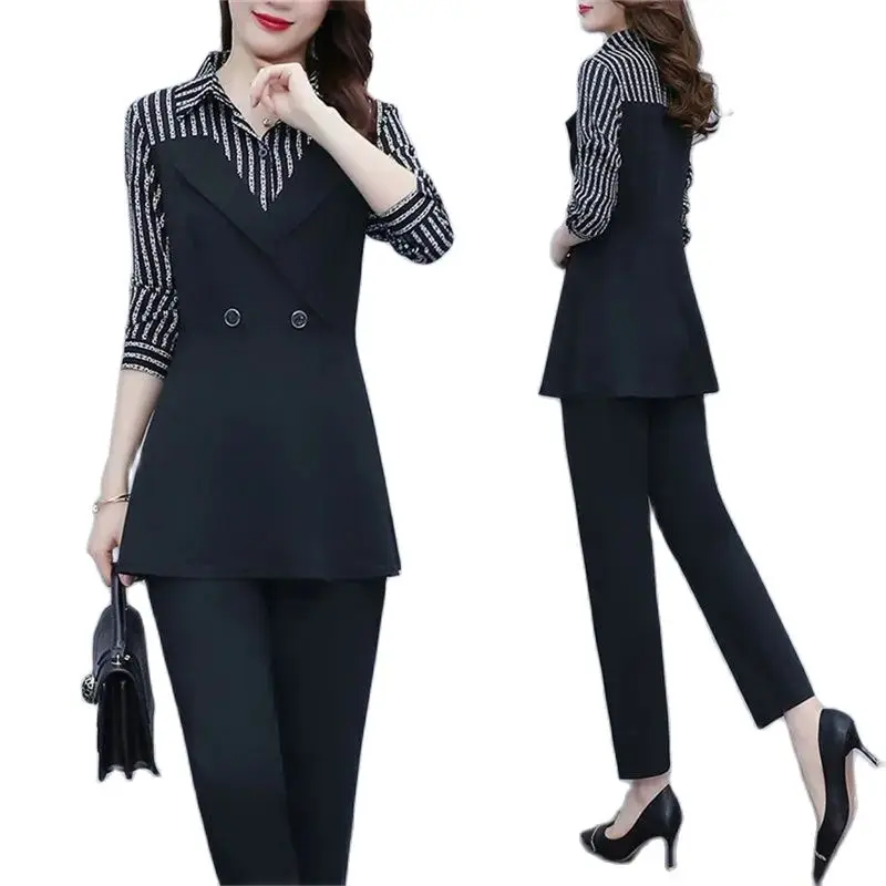 Women Spring Suit Female 2022 New Top Striped Stitching Shirt And Casual Pant Professional Two-Piece Temperament Ladies Sets
Women Spring Suit Female 2022 New Top Striped Stitching Shirt And Casual Pant Professional Two-Piece Temperament Ladies Sets