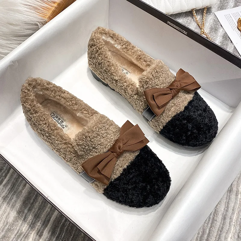 Winter Women's Plush Shoes Wear Snow Boots Outdoors Fashionable Mixed Colours Bowknot Design Faux Fur Thermal Flat Loafers Shoes
Winter Women's Plush Shoes Wear Snow Boots Outdoors Fashionable Mixed Colours Bowknot Design Faux Fur Thermal Flat Loafers Shoes