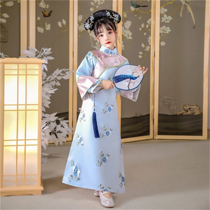 Princess Chinese Style Dress Stage Wear Ancient Super Fairy Blue Floral Embroidery Hanfu Kids Girl Children Qing Dynasty Costume
Princess Chinese Style Dress Stage Wear Ancient Super Fairy Blue Floral Embroidery Hanfu Kids Girl Children Qing Dynasty Costume