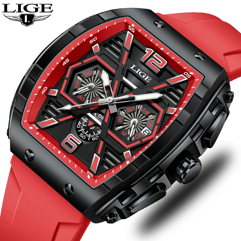 

LIGE Man Watch Top Brand Luxury Sport Silicone Men Wristwatch Waterproof Chronograph Quartz Watches Mens Clock Relogio Masculino
