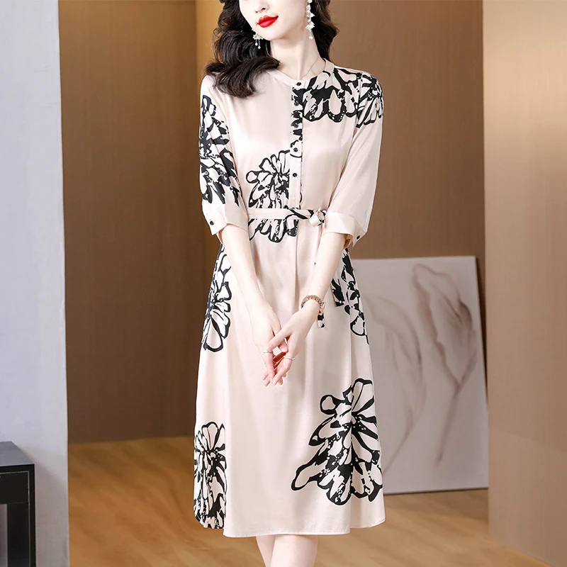 2023 New Fashion Silk Vintage Ink Print Dress Women's Summer Elegant Versatile Loose Fit Casual Party Dress Vestidos
2023 New Fashion Silk Vintage Ink Print Dress Women's Summer Elegant Versatile Loose Fit Casual Party Dress Vestidos