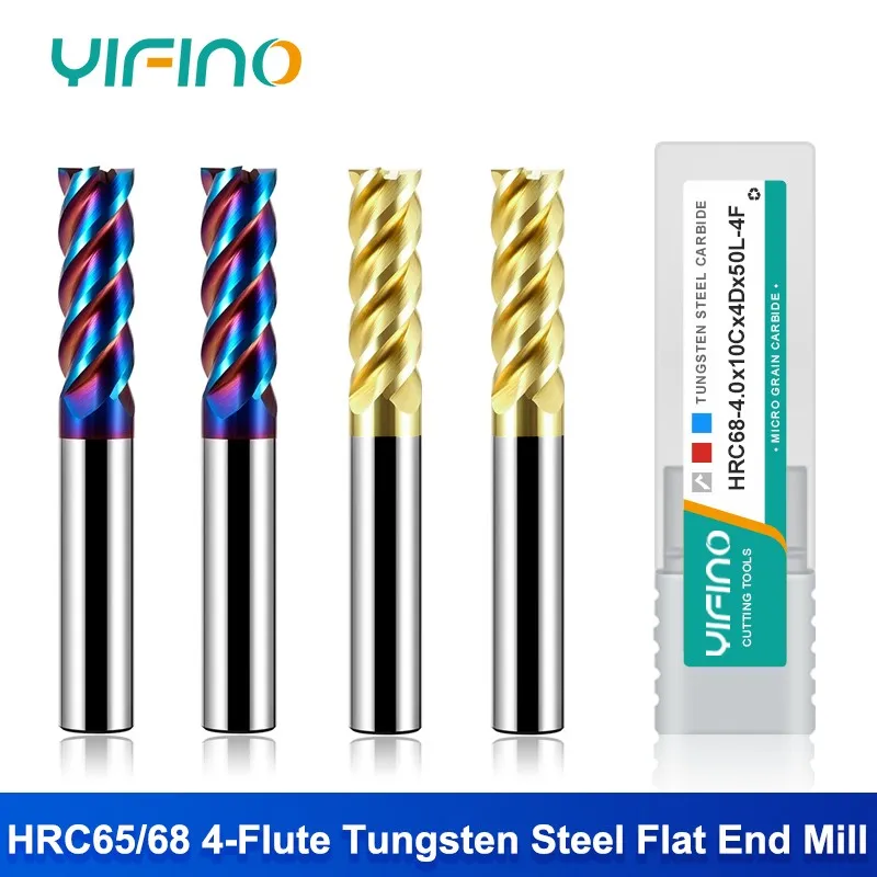 YIFINO HRC65/HRC68/HRC75 4-Flute Blue Nano Coating Flat End Mill Tungsten Steel Carbide CNC Machinery Milling Cutter Tools
YIFINO HRC65/HRC68/HRC75 4-Flute Blue Nano Coating Flat End Mill Tungsten Steel Carbide CNC Machinery Milling Cutter Tools