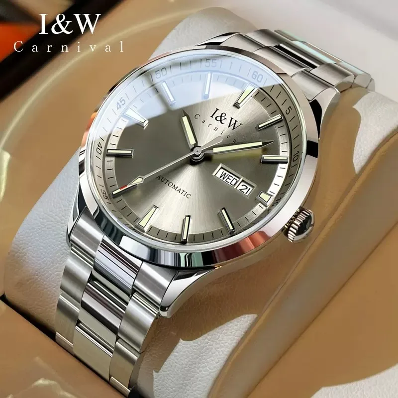 

Luxury Brand I&W CARNIVAL Japan MIYOTA Automatic Mechanical Sapphire Men's Watches Luminous Waterproof Dual Calendar Clock 622G