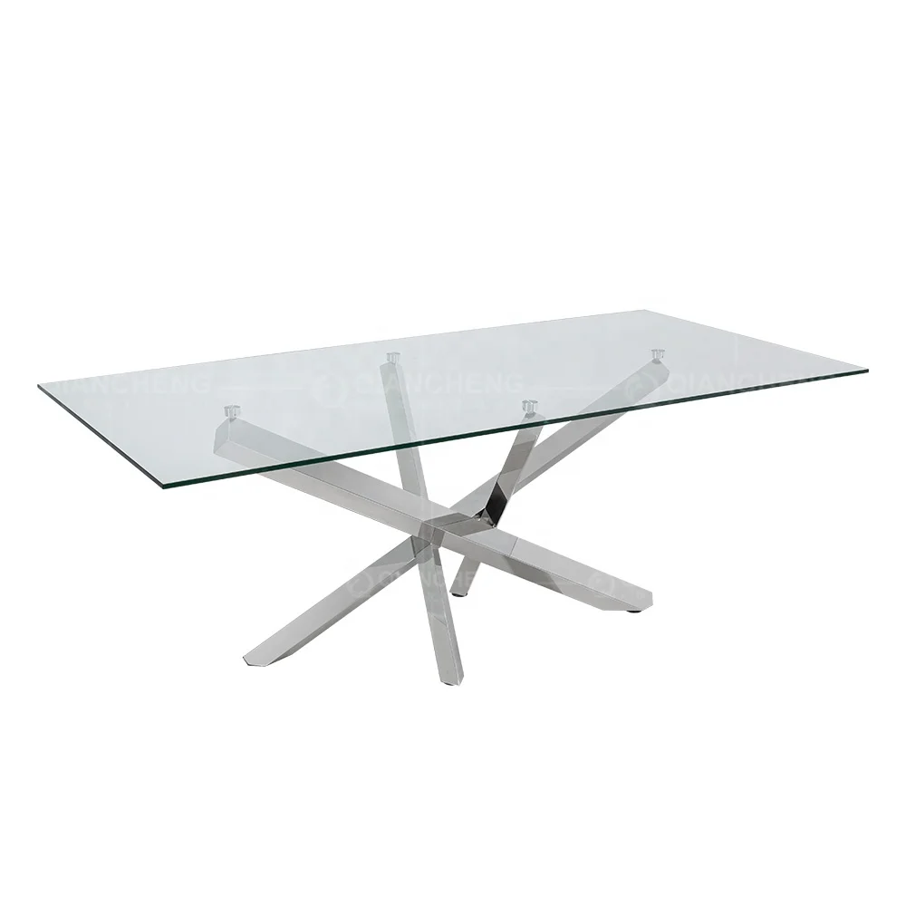 Rectangular Clear Glass Dining Room Table Luxury Modern Chrome Stainless Steel Leg Furniture
Rectangular Clear Glass Dining Room Table Luxury Modern Chrome Stainless Steel Leg Furniture