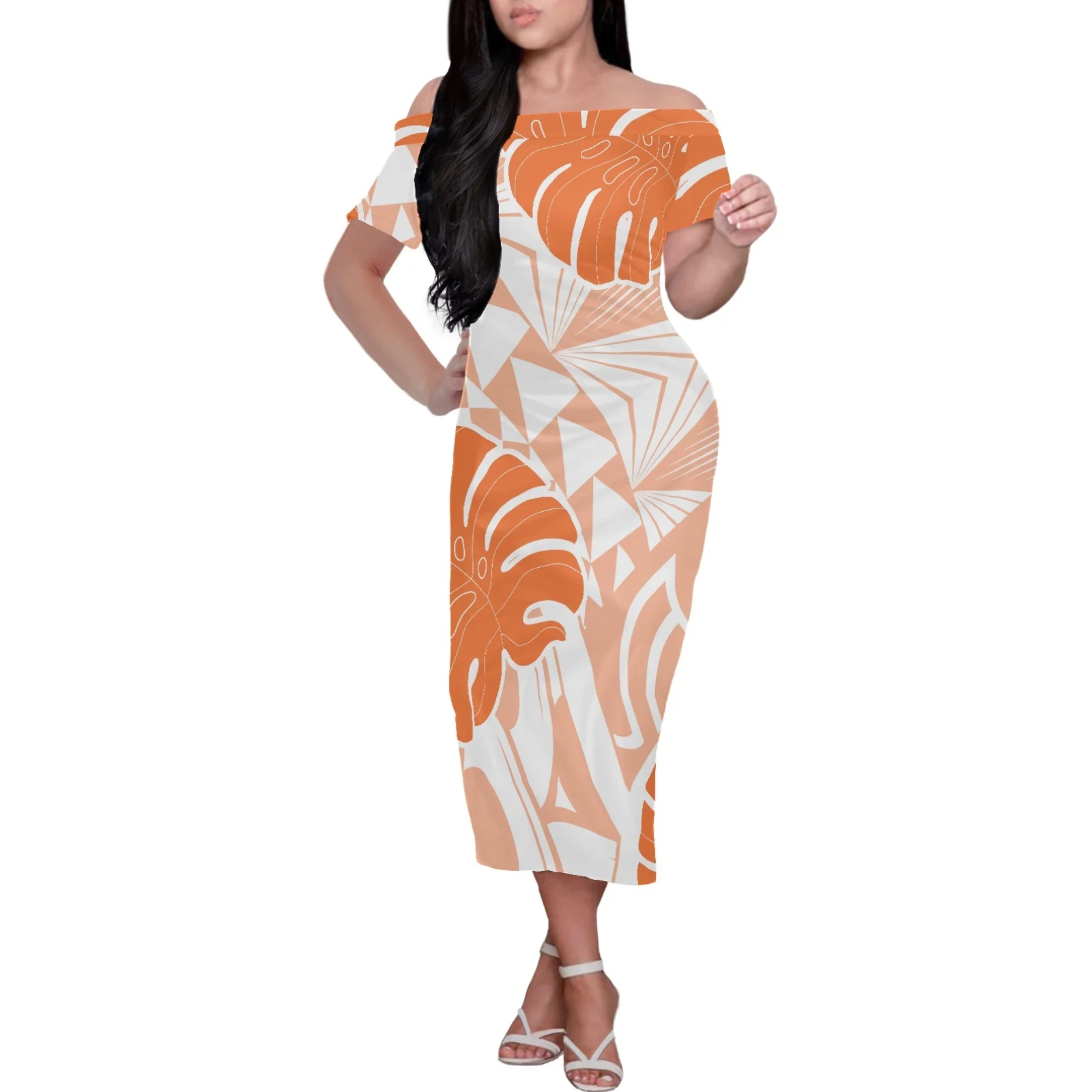 

Polynesian Tribal Tongan Totem Tattoo Tonga Prints Custom Dress For Women Short Sleeve Multicolor Off Shoulder Formal Occasions