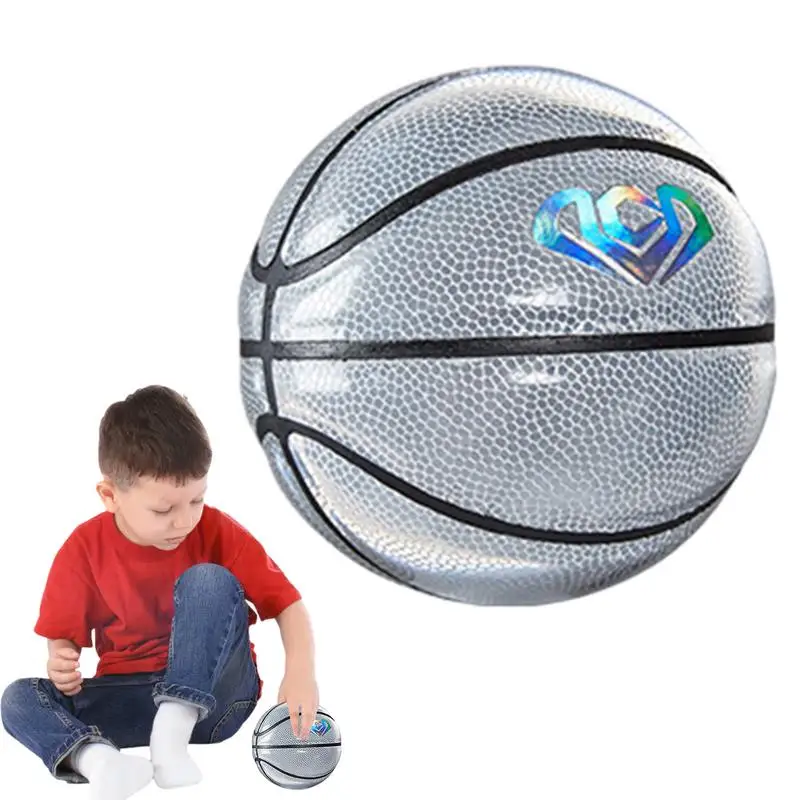 

Small Basketball PU Leather Reflective Glowing Basketball Size 1 Photo Prop Collectible Mini Basketball Ornament For Kids And