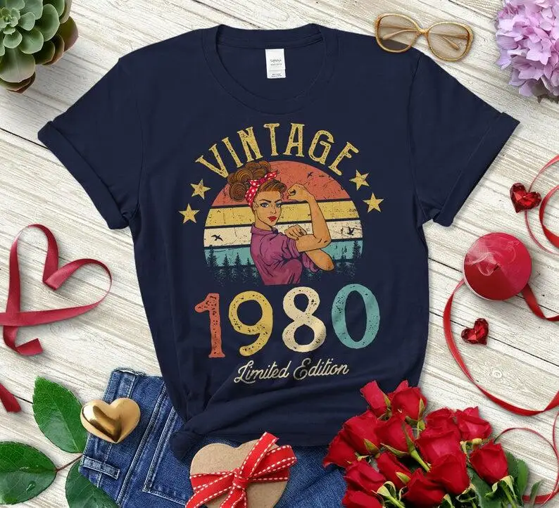 

Vintage 1980 Limited Edition Retro Womens T-Shirt Funny 42st Birthday Gift Idea Grandmom Mom Wife Girl harajuku Drop shipping