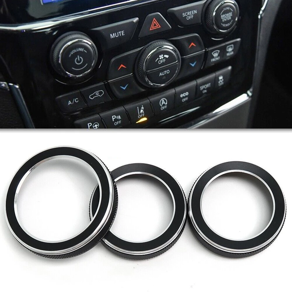 

3pcs Black AC Radio Switch Trim Ring Knob Cover For Jeep Grand For Cherokee 2014-2021 Volume Turn Knob Ring Cap Aluminum Alloy