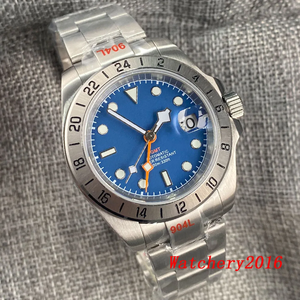 

Japan NH34 NH34A GMT Mechanical Tandorio 39mm Automatic Watch For Men Blue White Dial Green Lume Sapphire Glass Luminous Dial