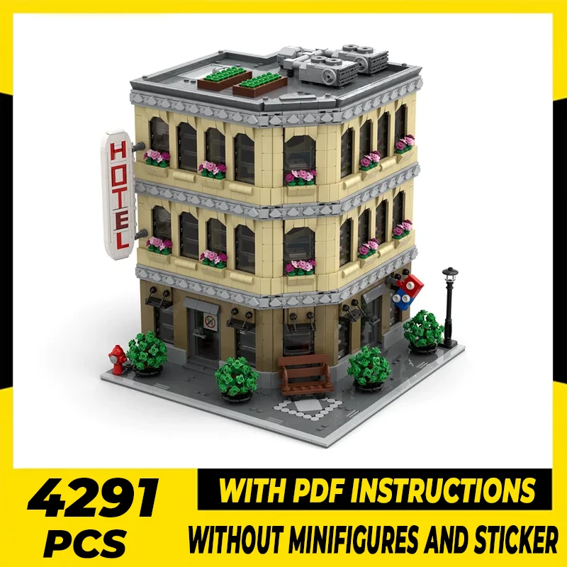 

Moc Building Bricks Hotel And Restaurant Model Technology Modular Blocks Construstion Street View Toy DIY Set Assembly Gifts