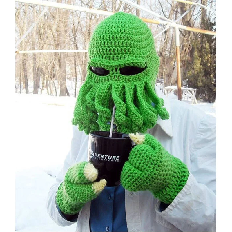 

Squid Wool Balaclava Hat Octopus Full Face Ski Mask Hats Winter Knit Tactical Mask Cycling Motorbike Helmet Beanie Caps Handmade