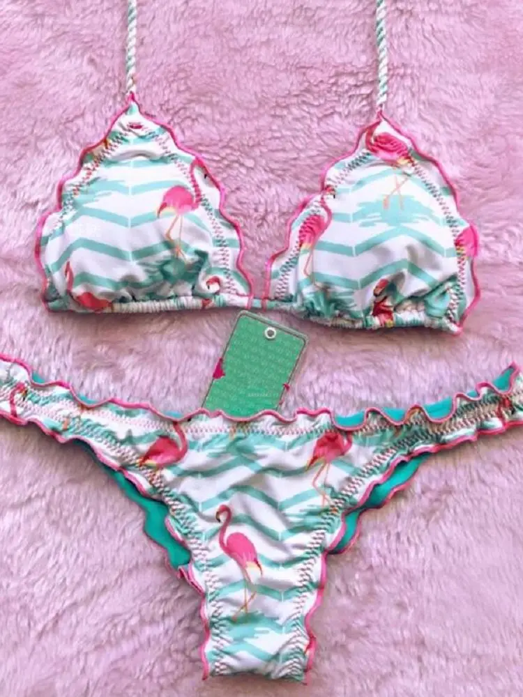

New Flamingo Bikini Pineapple Swimwear Brazilian Bikini 2018 Sexy Women Printed Swimsuits Push Up Monokini Bandage Beachwear