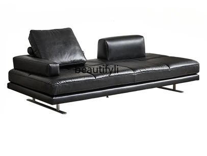 

Modern Simple Leather Sofa Living Room New Italian Light Luxury Black Straight Row Sofa Mid-Ancient Leather Sofa furniture