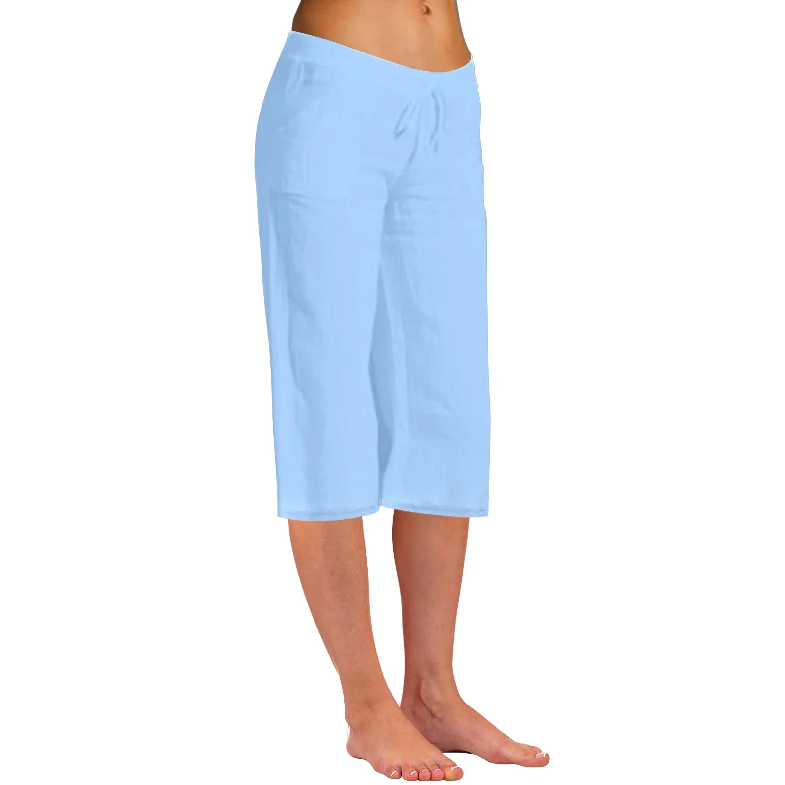 

Women Fashion Solid Color Cotton Flax Elastic Long Pants Sweat for Women Pants Beach Leisure Trousers Crop Length Pants